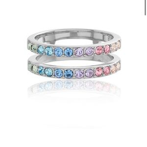 Olivia Burton Silver Rainbow Double Band Ring M